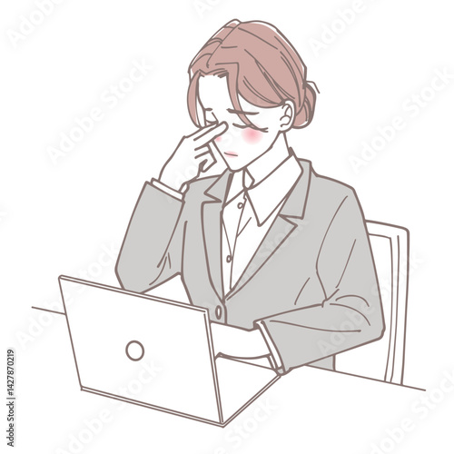 目が疲れているビジネスマンの女性のイラスト
