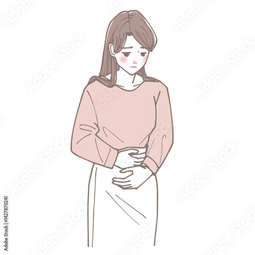お腹を抑えている女性のイラスト