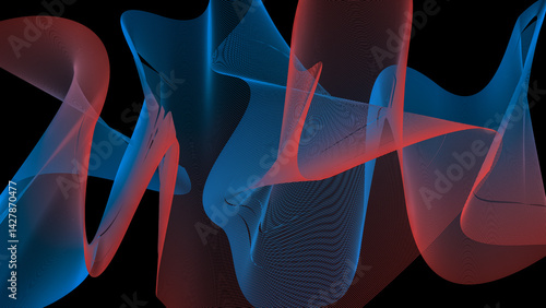 Abstract digital art with flowing blue and red lines on black. Evokes movement, connection, and balance. Versatile for modern and impactful designs.