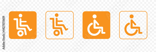 Wheelchair accessibility icon set  for disability support and public spaces  .  