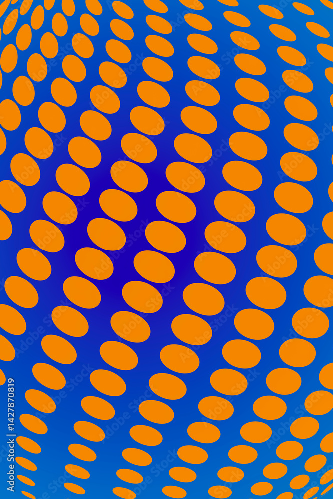 Orange dots on blue gradient, creating an optical illusion of depth and movement. Abstract, vibrant