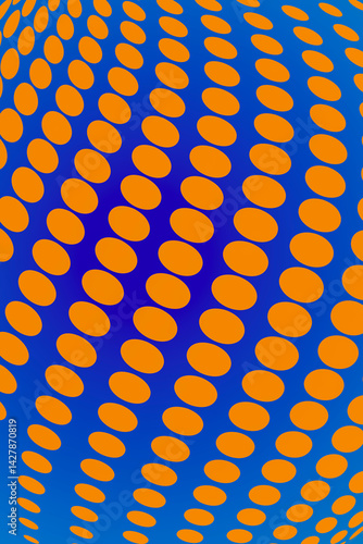 Obraz na płótnie Orange dots on blue gradient, creating an optical illusion of depth and movement. Abstract, vibrant w salonie