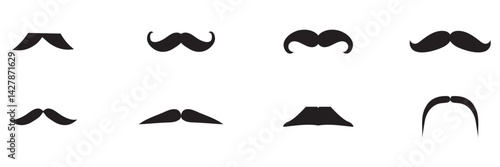 mustache pack collection in flat design . Moustache Silhouette, Set of mustache icon vector . 