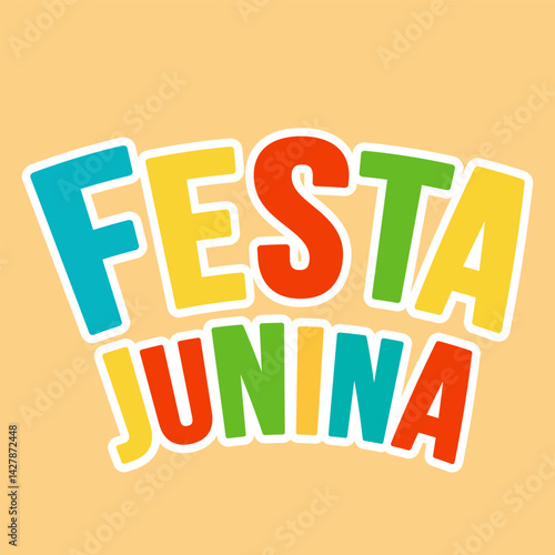 Festa Junina inscription on yellow background. Vector celebration template.