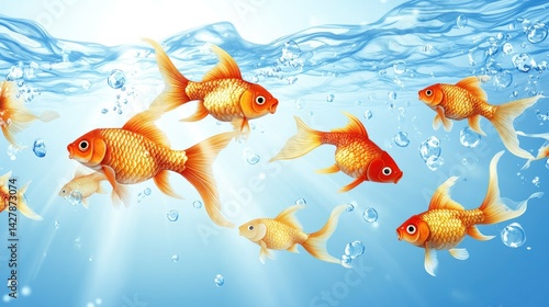 there are many goldfish swimming in the water with a lot of fish, floating goldfish