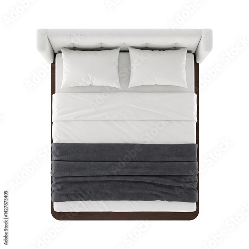 Double Bed Top View with Headboard and Blanket – Transparent PNG