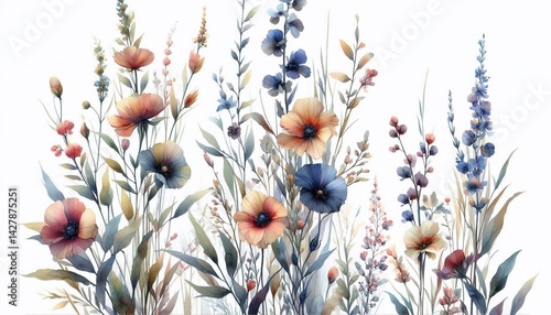 Watercolor floral vertical background with soft botanical elements