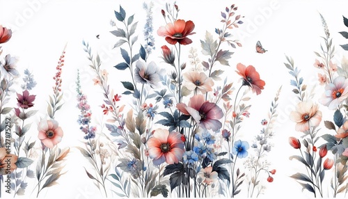 Watercolor floral vertical background with soft botanical elements
