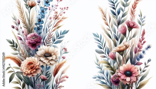 Watercolor floral vertical background with soft botanical elements