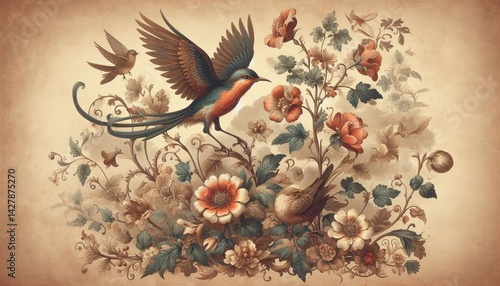 Watercolor floral vertical background with soft botanical elements