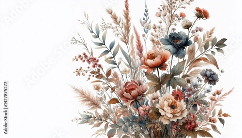 Watercolor floral vertical background with soft botanical elements