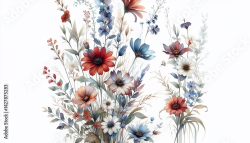 Watercolor floral vertical background with soft botanical elements