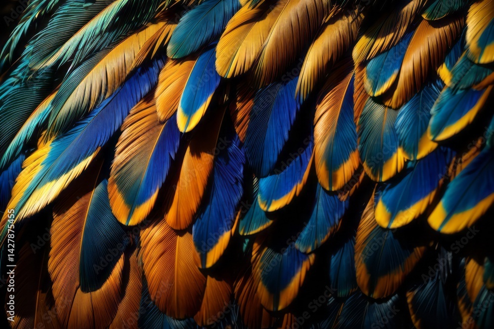Obraz premium Abstract background colorful of blue and gold bird feathers exotic natural