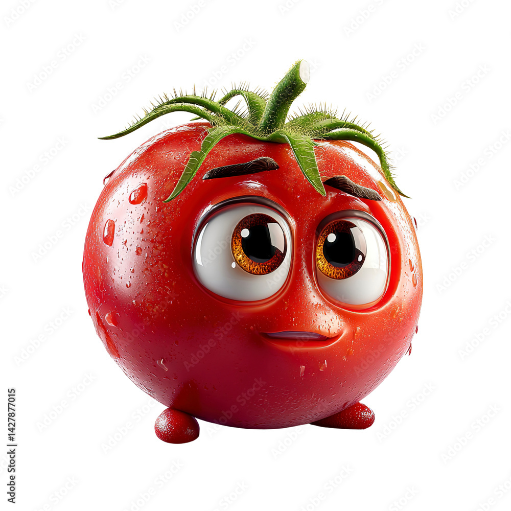Obraz premium Adorable Cartoon Tomato Character with Water Droplets