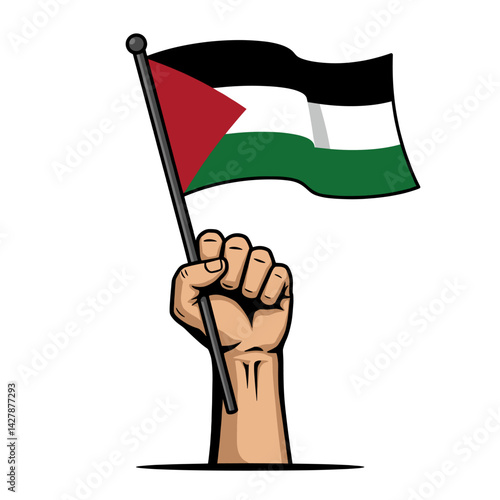 A raised fist holding the Palestinian flag, symbolizing resistance and solidarity