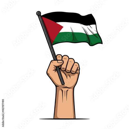 A raised fist holding the Palestinian flag, symbolizing resistance and solidarity