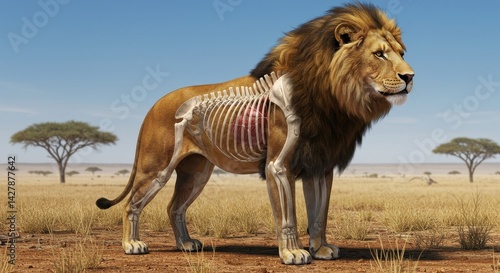 Lion anatomy illustration savanna setting