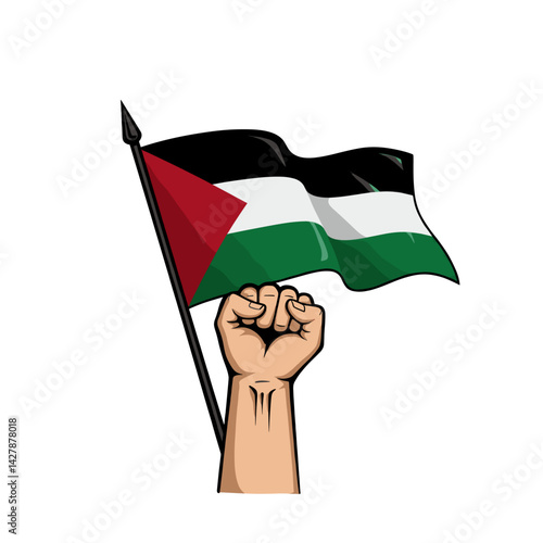 A raised fist holding the Palestinian flag, symbolizing resistance and solidarity