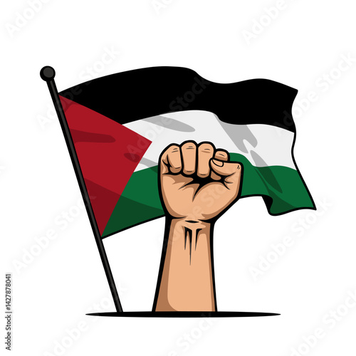 A raised fist holding the Palestinian flag, symbolizing resistance and solidarity