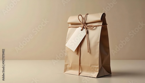 A beautifully wrapped brown paper bag with a tag, ready for a special delivery or gift, 3D render.