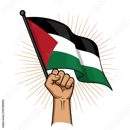 A raised fist holding the Palestinian flag, symbolizing resistance and solidarity