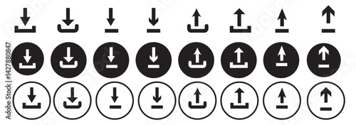 Download and upload icon. Download icon files. Software download icon . Web icon set . Icons collection. Vector illustration.