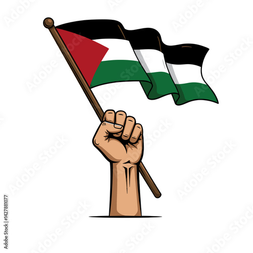 A raised fist holding the Palestinian flag, symbolizing resistance and solidarity