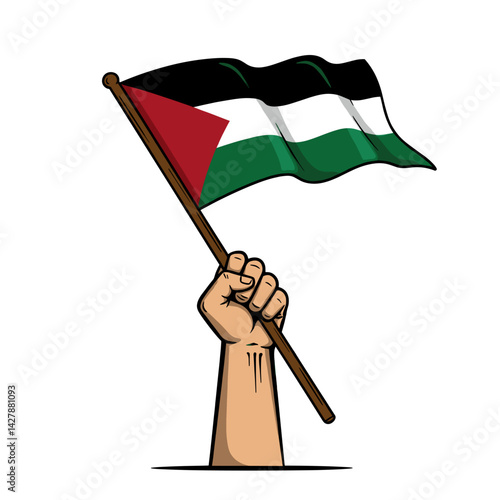A raised fist holding the Palestinian flag, symbolizing resistance and solidarity