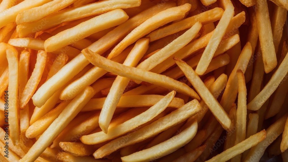 Crispy golden French fries creating an appetizing fast food background Crispy golden French fries creating an appetizing fast food background