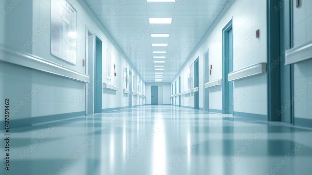 Sterile Serenity: A Perspective Down a Pristine Hospital Corridor Sterile Serenity: A Perspective Down a Pristine Hospital Corridor