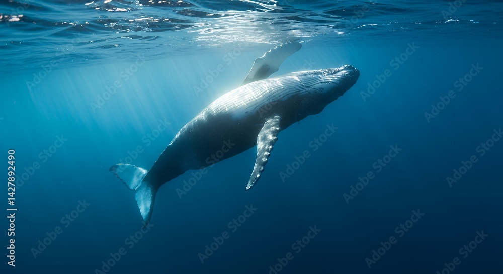 Obraz premium Whale Swimming Underwater in Ocean