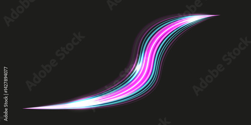 Perfect Motion wavy Speed Effect isolated black background, Swirl twirl Neon light lines vector illustration