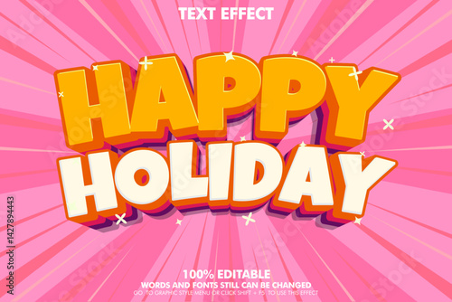 editable text effect happy birthday. 3d cartoon typography template design