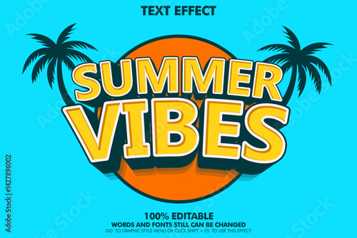 editable text effect summer vibes. retro style typography template design