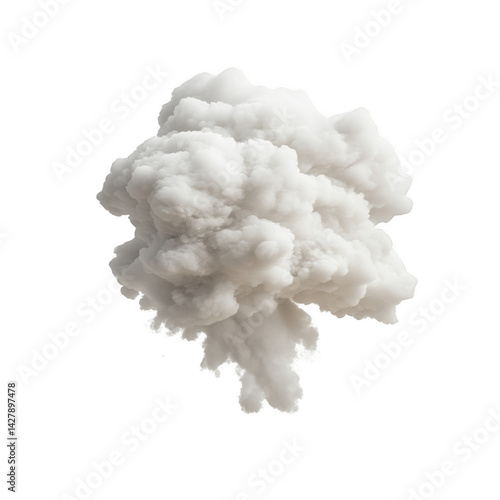 A cloud of smoke or vapor, possibly representing a burst or explosion, floats in the air. The fluffy form contrasts sharply against the background, evoking a sense of dynamism and impact.