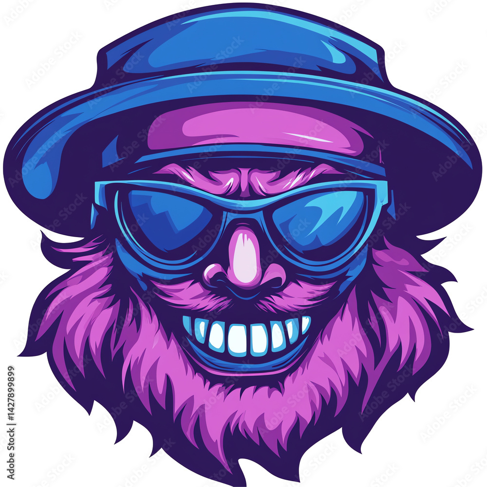 Fototapeta premium Cartoon character with hat and sunglasses on transparent background a whimsical illustration