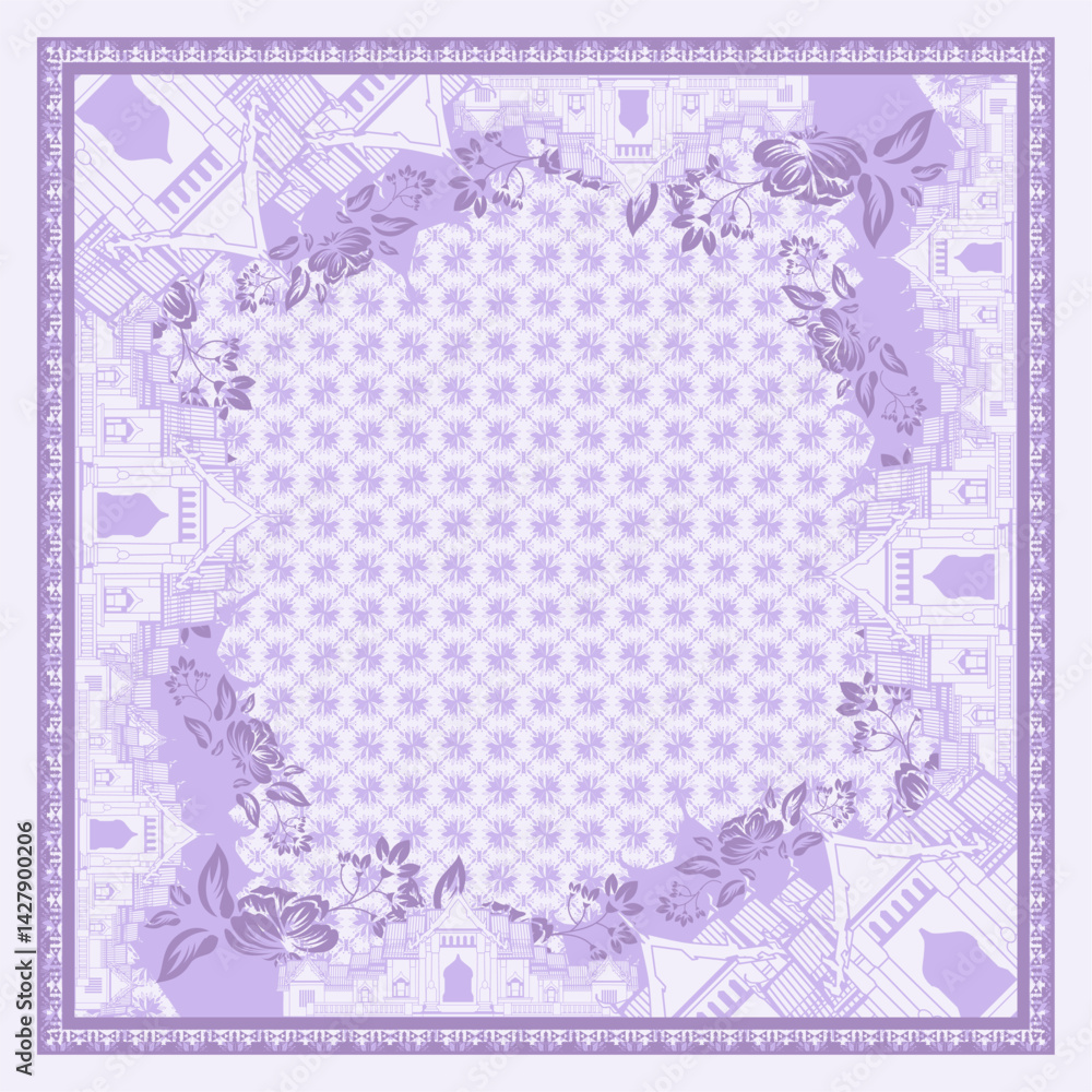 This minimalist ethnic hijab scarf design features a geometric border with traditional patterns in an elegant maroon and gold color scheme. Perfect for fashion-conscious women, the square layout makes This minimalist ethnic hijab scarf design features a geometric border with traditional patterns in an elegant maroon and gold color scheme. Perfect for fashion-conscious women, the square layout makes