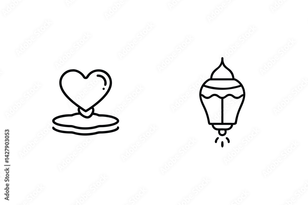 Love Icon And Decorative Lantern Outline Black On White Background Love Icon And Decorative Lantern Outline Black On White Background