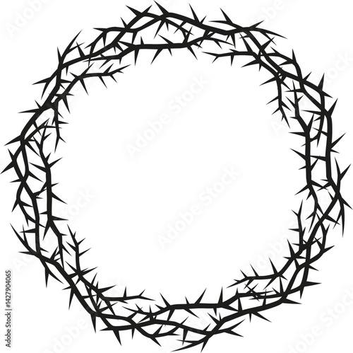 Abstract black round frame with sharp thorns. Crown of thorns.