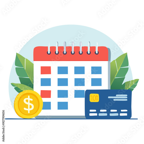 Reminder to pay by credit card payment planning Bill Calendar, vector calendar icon