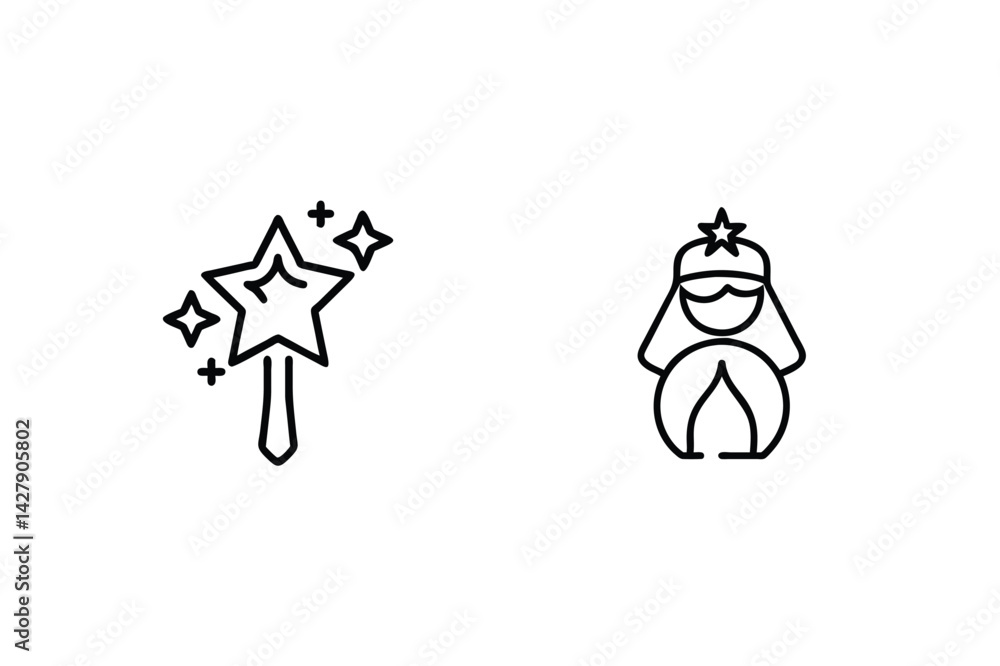 Obraz premium Nativity Scene Wise Man And Star Wand Christmas Outline Illustration