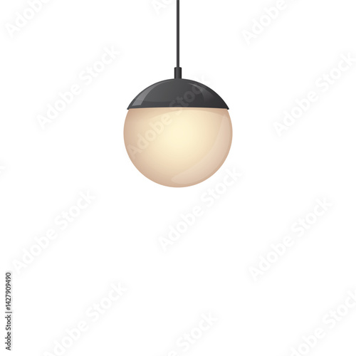 Vector realistic illustration of a pendant lamp with a round white shade on an isolated background.