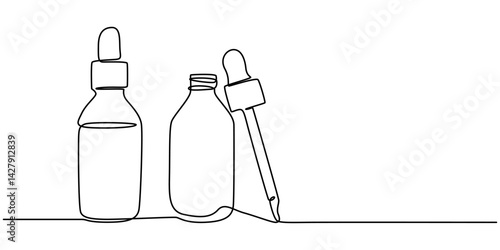 Continuous one line drawing of cosmetics bottle packaging set. Cosmetic bottles single line vector illustration. Editable line vector, Cosmetic bottle one line continuous. Cosmetic bottle  line art.