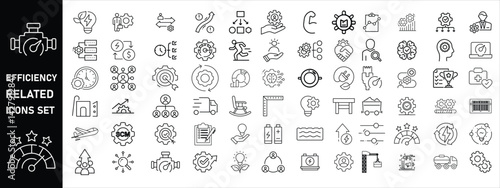 efficiency related, Set of efficiency related line icons. Productivity, optimization, improvement etc