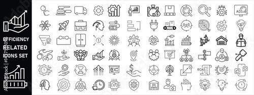 efficiency related, Set of efficiency related line icons. Productivity, optimization, improvement etc