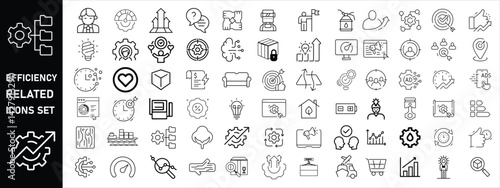 Set of efficiency related line icons. Productivity, optimization, improvement vector design, etc icon set  