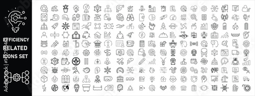 Set of efficiency related line icons. Productivity, optimization, improvement vector design, etc icon set  