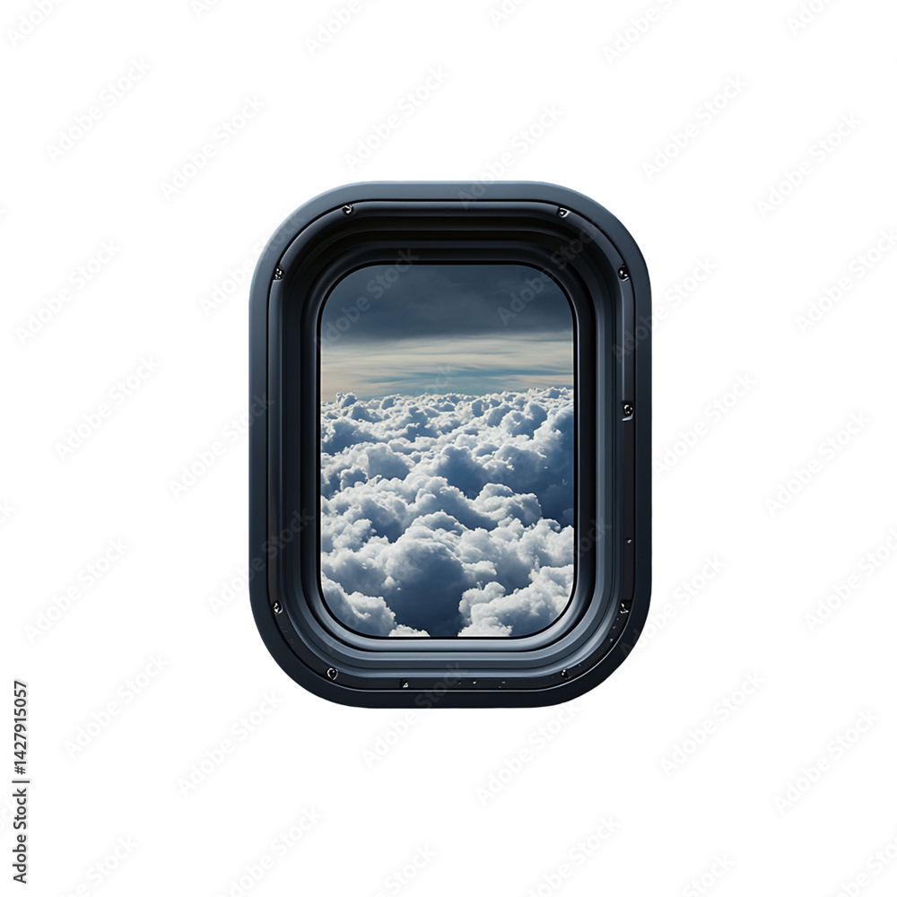 Fototapeta premium Aerial View of Clouds from Airplane Window, PNG