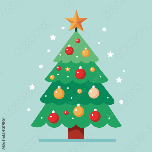 Decorated Christmas Tree with Star and Ornaments
