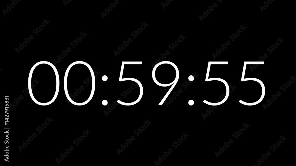 Countdown timer from 1 hour to 59 minute suitable for presentations, productivity, educational content, and more